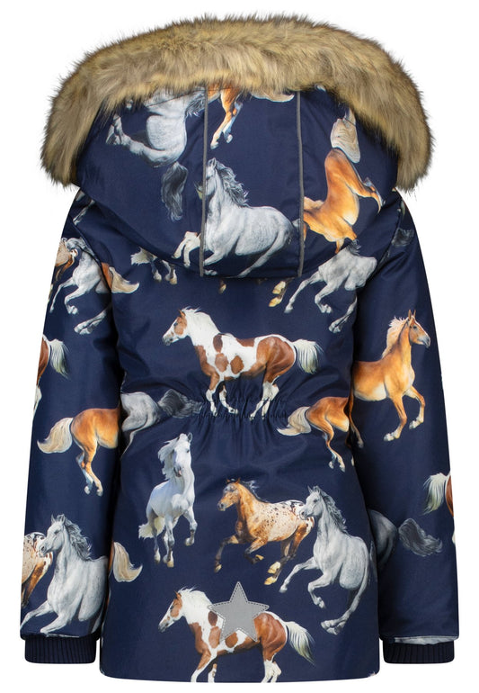 Salt and Pepper Winterjacke / Parka Fellkragen Pferde true navy