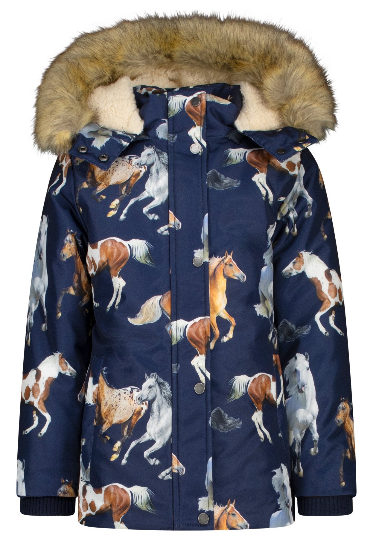 Salt and Pepper Winterjacke / Parka Fellkragen Pferde true navy