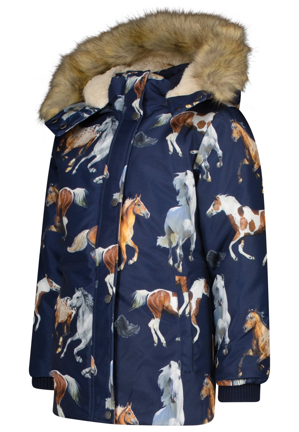 Salt and Pepper Winterjacke / Parka Fellkragen Pferde true navy