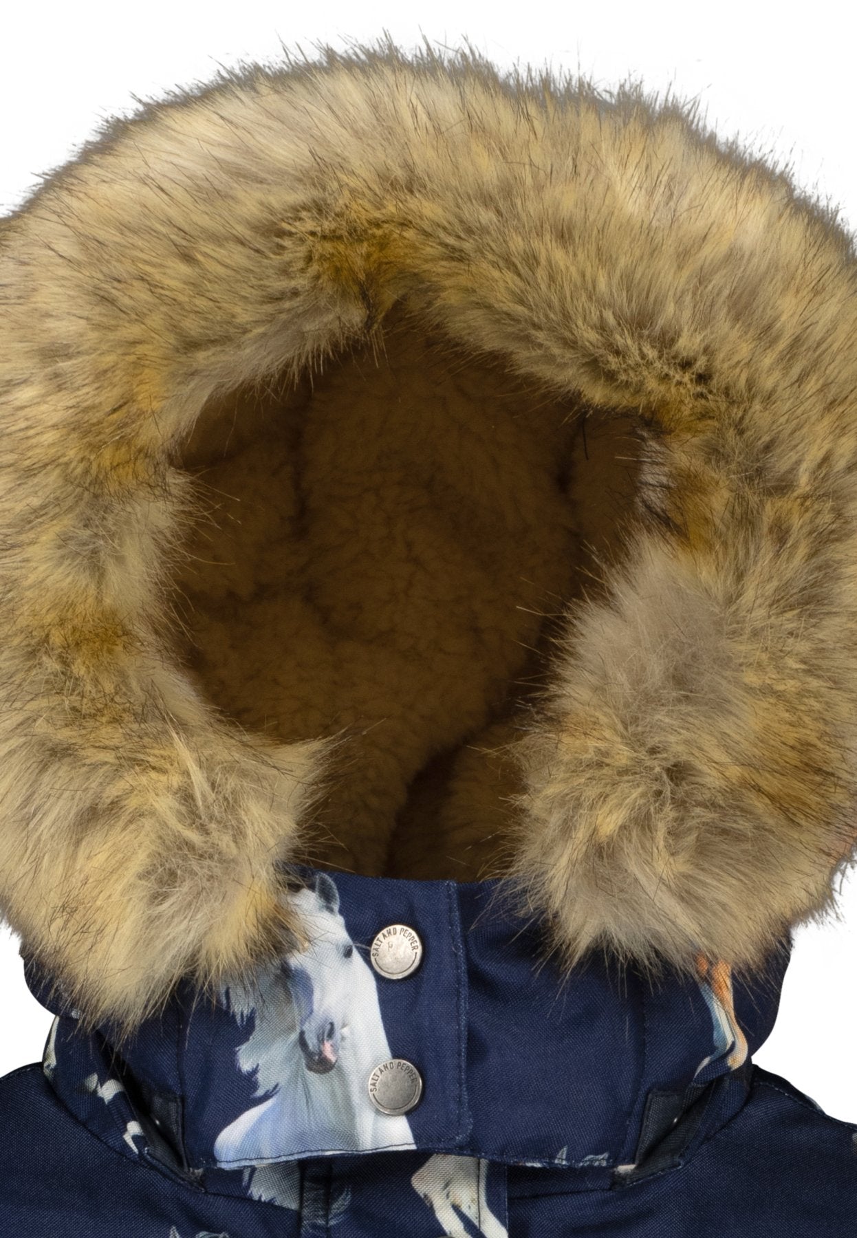 Salt and Pepper Winterjacke / Parka Fellkragen Pferde true navy