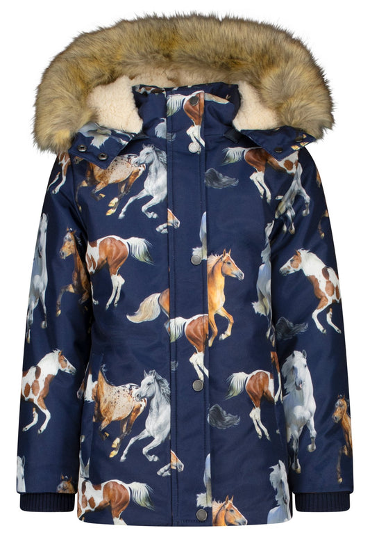 Salt and Pepper Winterjacke / Parka Fellkragen Pferde true navy