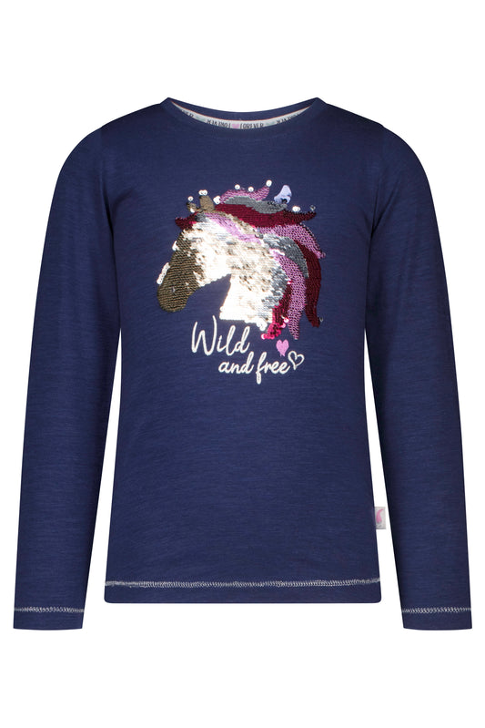 Salt and Pepper Langarmshirt Pferd Wendepailletten true navy - Musterteil