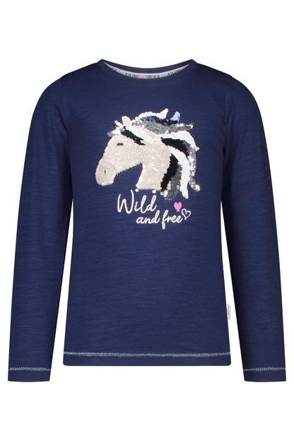 Salt and Pepper Langarmshirt Pferd Wendepailletten true navy - Musterteil