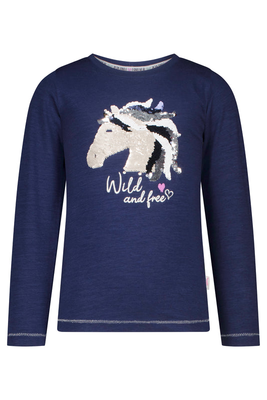 Salt and Pepper Langarmshirt Pferd Wendepailletten true navy - Musterteil