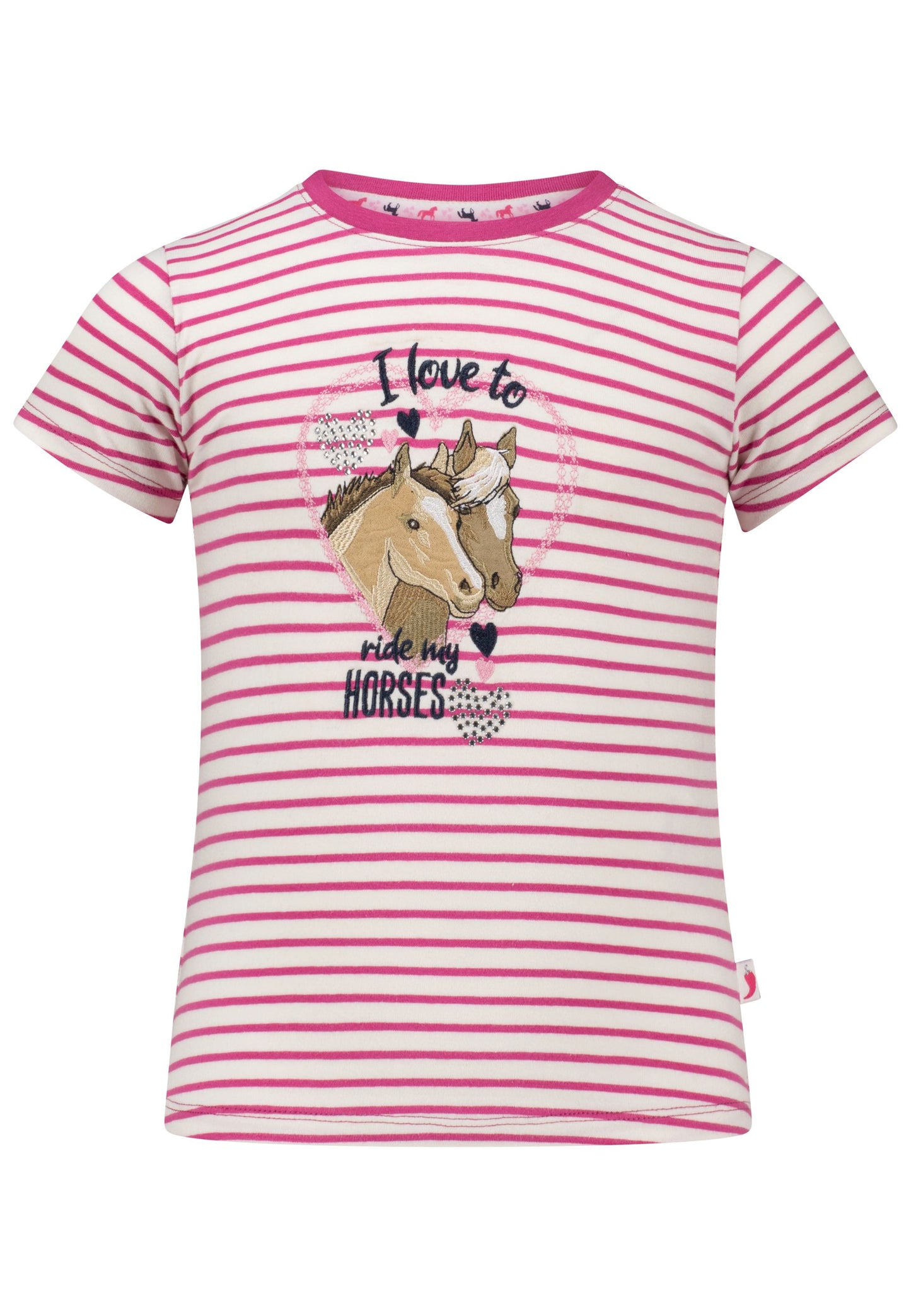 Salt and Pepper T-Shirt Pferde / Herz  Streifen camelia pink - Musterteil