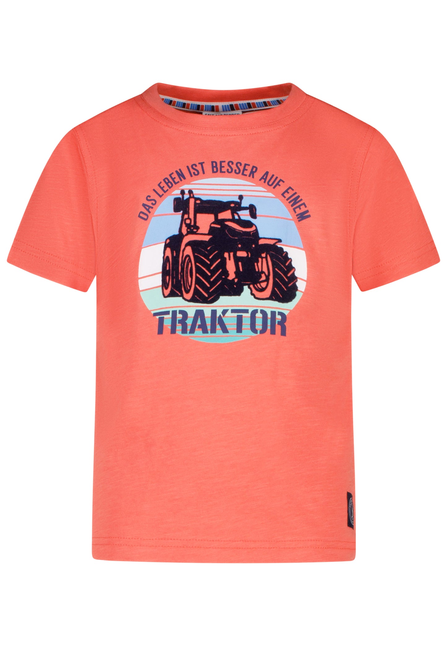 Salt and Pepper T-Shirt Traktor Flockprint korall - Musterteil