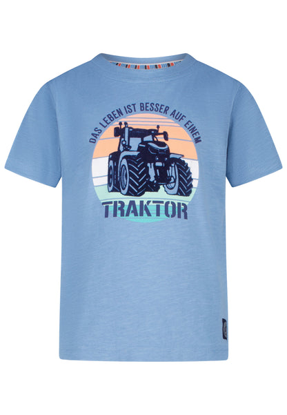 Salt and Pepper T-Shirt Traktor Flockprint skyway blue - Musterteil