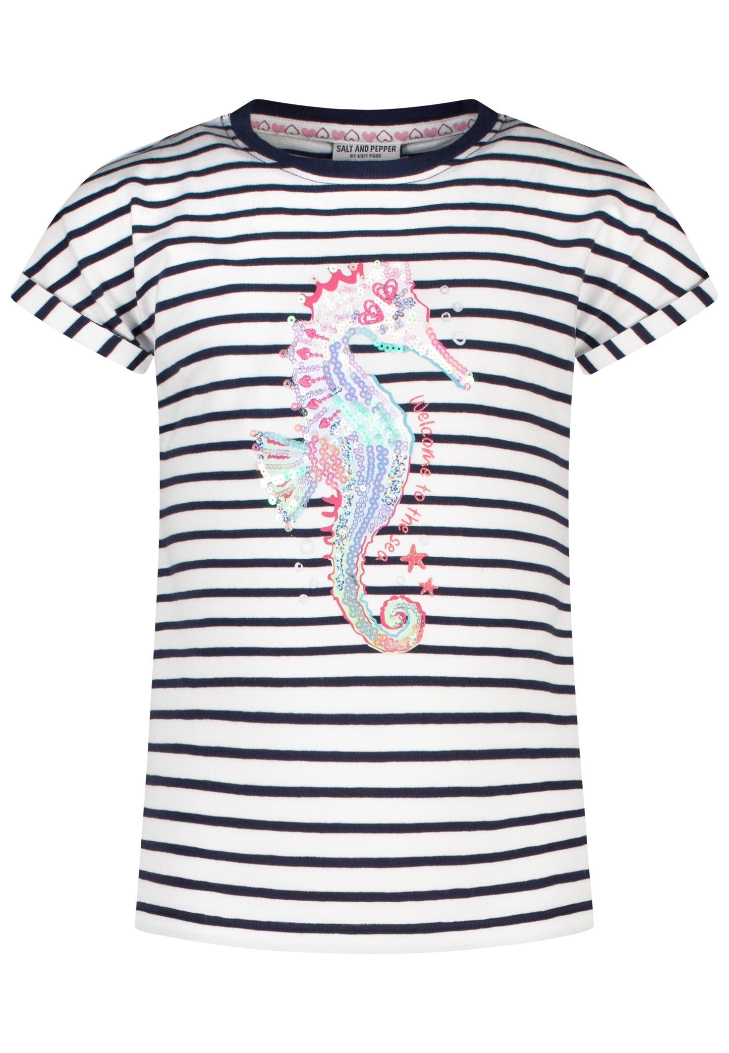 Salt and Pepper T-Shirt Seepferdchen Glitzer ringel true navy
