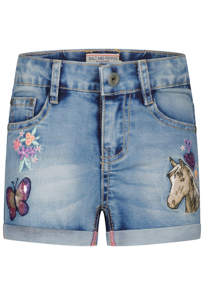 Salt and Pepper Jeansshorts Pferd / Schmetterling mid blue