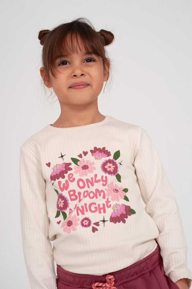 JUBEL Shirt Moon Flowers Blumen gerippt natur