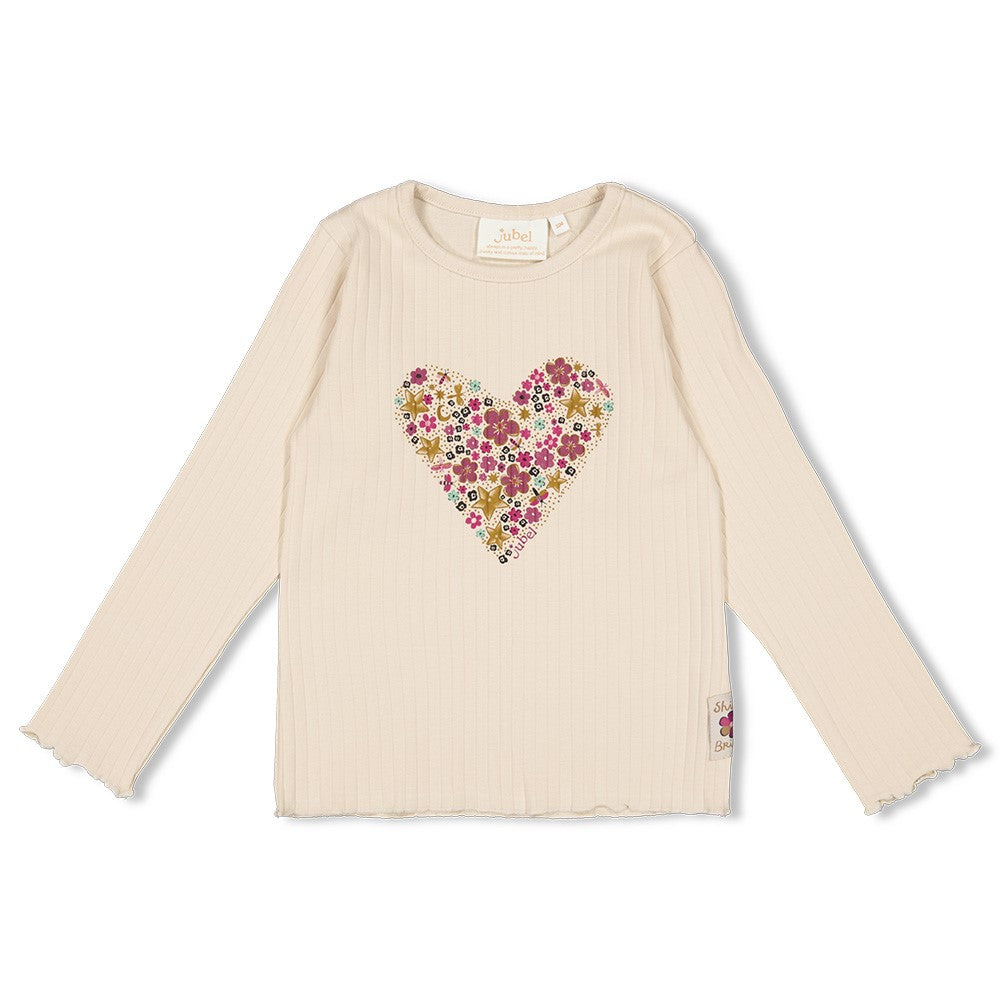 JUBEL Shirt Shine Bright Herz gerippt sand