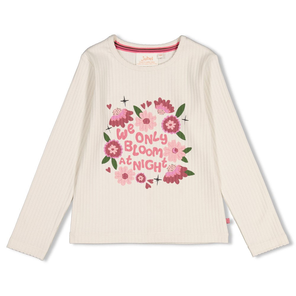 JUBEL Shirt Moon Flowers Blumen gerippt natur
